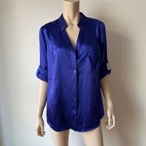 NWT Magaschoni 100% cobalt blue silk blouse size 16